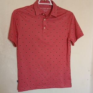 Mizzen+Main Men's Coral Pink Pattern Polo Shirt Size Small Diamond Pattern Print
